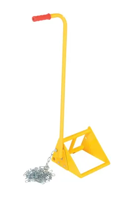 Vestil Fabricated Steel Wheel Chock With Ergonomic Handle and 10 Ft. Security Chain Yellow