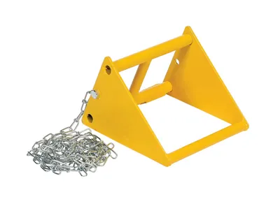 Vestil Fabricated Steel Wheel Chock With 10 Ft. Security Chain Yellow