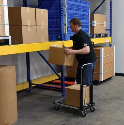 Vestil FAPT-1628 fold-up aluminum platform truck shown from an alternate angle