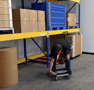 Vestil FAPT-1628 fold-up aluminum platform truck shown from an alternate angle