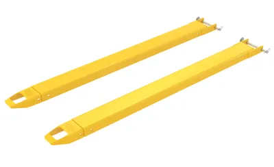 Vestil Steel Pin Style Fork Extensions 4 In. x 66 In. 4000 Lb. Capacity Yellow