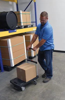 Vestil FF-FPT-1627 fold-flat plastic cart shown from an alternate angle