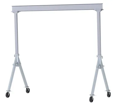 Vestil Aluminum Fixed Gantry Crane with Glass Filled Nylon Locking Casters 12 Ft. x 10 Ft. 2000 Lb. Capacity Silver