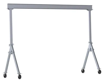 Vestil Aluminum Fixed Gantry Crane with Glass Filled Nylon Locking Casters 15 Ft. x 10 Ft. 2000 Lb. Capacity Silver