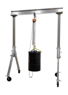 Vestil FHA-2-8-10 fixed height aluminum gantry crane shown from an alternate angle