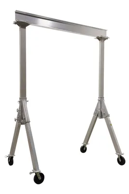 Vestil Aluminum Fixed Gantry Crane with Phenolic Locking Casters 8 Ft. x 10 Ft. 6000 Lb. Capacity Silver