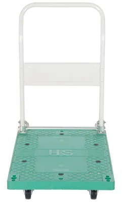 Vestil FPT-2133 plastic platform trucks with fold down handle shown from an alternate angle