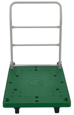 Vestil FPT-2537 plastic platform trucks with fold down handle shown from an alternate angle