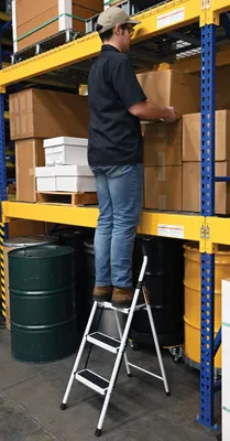Vestil FSL-HS-3-225 fold-up step ladder shown from an alternate angle