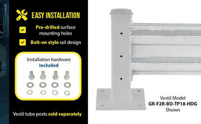 Vestil GR-F2R-BO-2-HDG structural guard rails (drop-in and bolt-on style) feature highlights