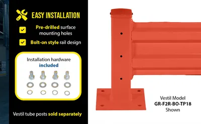Vestil GR-F2R-BO-6-OR structural guard rails (drop-in and bolt-on style) feature highlights