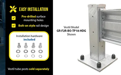 Vestil GR-F2R-BO-9-HDG structural guard rails (drop-in and bolt-on style) feature highlights