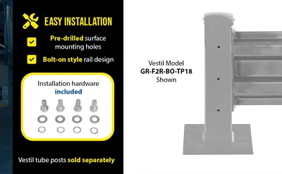 Vestil GR-F2R-BO-9-SL structural guard rails (drop-in and bolt-on style) feature highlights
