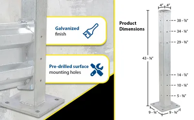 Vestil GR-F2R-BO-TP42-HDG structural guard rails (drop-in and bolt-on style) feature highlights