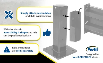 Vestil GR-F2R-DI-5-SL structural guard rails (drop-in and bolt-on style) feature highlights