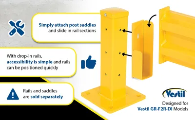 Vestil GR-F2R-DI-7-YL structural guard rails (drop-in and bolt-on style) feature highlights
