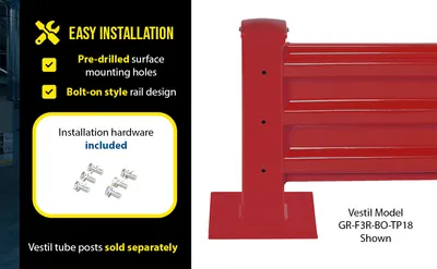 Vestil GR-F3R-BO-5-RD structural guard rails (drop-in and bolt-on style) feature highlights