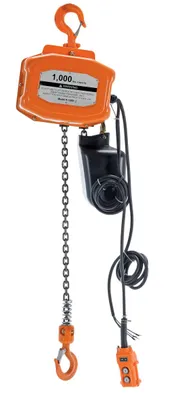 Vestil H-1000-1 economy chain hoists with chain container shown from an alternate angle