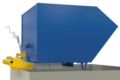 Vestil H-150-HD-BD h-style bump & dump hopper shown from an alternate angle