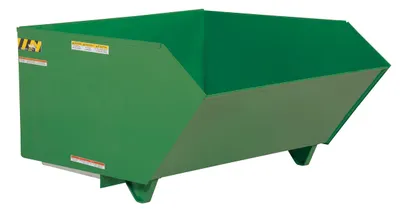 Vestil Steel Light Duty Low Profile Self Dumping Hopper 1-1/2 Cubic Yard 2000 Lb. Capacity Green