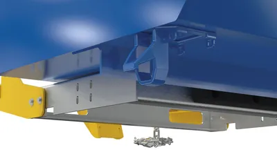 Vestil H-150-MD-BD h style bump & dump hopper shown from an alternate angle