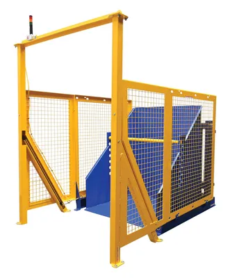 Vestil HBD-SLC electric hydraulic box dumper shown from an alternate angle