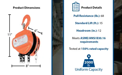 Vestil HCH-2-15 hand chain hoist feature highlights