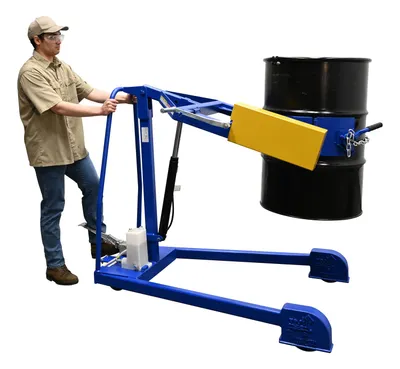 Vestil HDC-305-60 portable hydraulic drum carrier rotator boom shown from an alternate angle