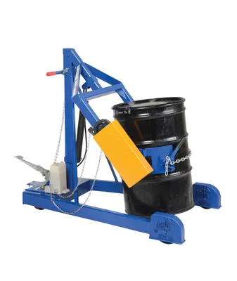 Vestil Steel Portable Hydraulic Drum Carrier, Rotator and Boom 80-5/8 In. Lift Height 800 Lb. Capacity Blue / Yellow