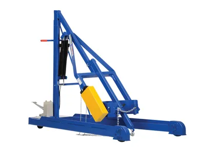 Vestil Steel Portable Hydraulic Drum Carrier, Rotator and Boom 97-9/16 In. Lift Height 800 Lb. Capacity Blue / Yellow