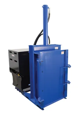 Vestil Steel High Cycle Hydraulic Drum Crusher and Compactor 460 Volt Three Phase 38,000 Lbs. Crushing Force Blue