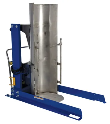 Vestil Stainless Steel Stationary Hydraulic Drum Dumper 60 In. Dump Height 1,000 Lb. Capacity Blue/Silver