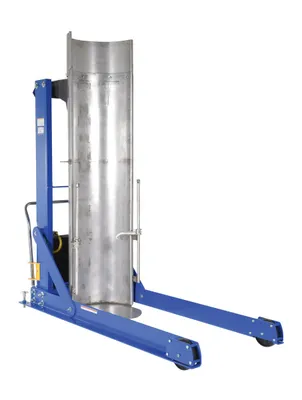 Vestil Stainless Steel Portable Hydraulic Drum Dumper 72 In. Dump Height 1,500 Lb. Capacity Blue/Silver