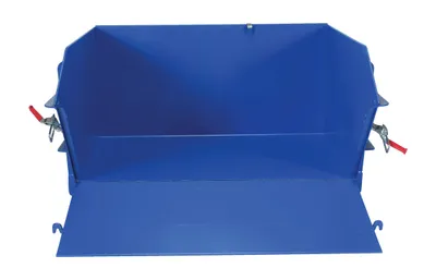 Vestil HDROP-100-LD self-dumping steel hoppers with fold down front shown from an alternate angle