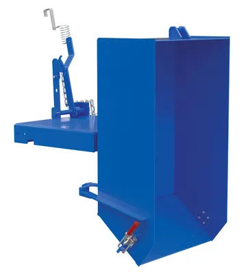 Vestil HDROP-25-LD self-dumping steel hoppers with fold down front shown from an alternate angle