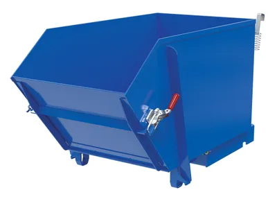 Vestil Steel Light Duty Self Dumping Hopper with Fold Down Front 1/2 Cubic Yard 2000 Lb. Capacity Blue