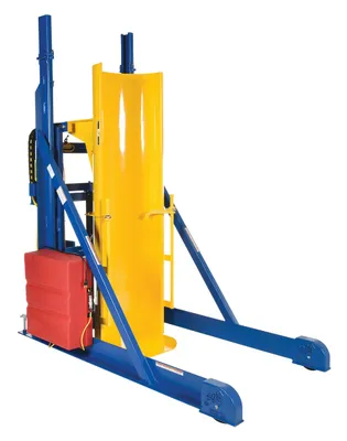 Vestil Steel DC Powered Portable Lift and Dump Hydraulic Drum Dumper 94 In Dump Height 1,000 Lb. Capacity Blue / Yellow
