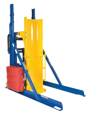 Vestil Steel Stationary Lift and Dump Hydraulic Drum Dumper 94 In Dump Height 1,500 Lb. Capacity Blue / Yellow
