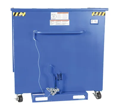Vestil HOP-OE open ended steel dumping hopper shown from an alternate angle
