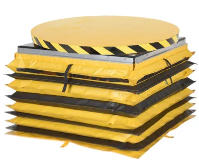 Vestil Steel Powered Lift Table With Manual Rotation And Vinyl Factory Installed Accordion Skirt 4,000 Lb. Capacity Blue/Yellow