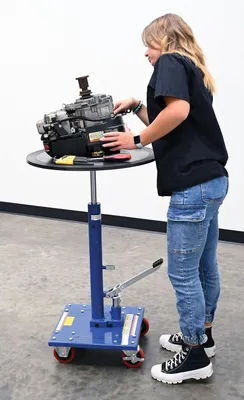 Vestil HT-02-24R hydraulic post tables w rounded top shown from an alternate angle