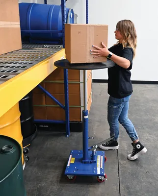 Vestil HT-03-24R hydraulic post tables w rounded top shown from an alternate angle