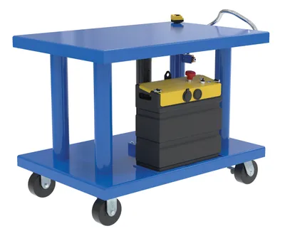 Vestil Steel DC Powered Hydraulic Post Table 32 In x 48 In 6,000 Lb. Capacity Blue