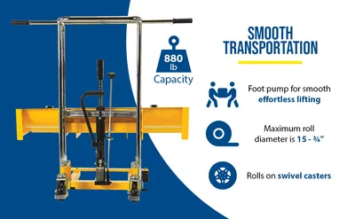 Vestil HYD-ROLL-47 roll lifters and transporter feature highlights