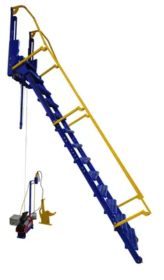Vestil LAD-FM-120-PSO mezzanine ladders (face mounted retractable) shown from an alternate angle