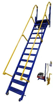 Vestil Steel Folding Mezzanine Ladder with 115V Power Storage 120 In. Mezzanine Height 23-5/8 In. Step Width 350 Lb. Capacity Blue & Yellow