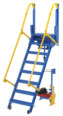 Vestil Steel Folding Mezzanine Ladder with 115V Power Storage 72 In. Mezzanine Height 23-5/8 In. Step Width 350 Lb. Capacity Blue