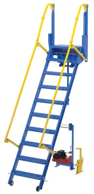 Vestil Steel Folding Mezzanine Ladder with 115V Power Storage 96 In. Mezzanine Height 23-5/8 In. Step Width 350 Lb. Capacity Blue & Yellow
