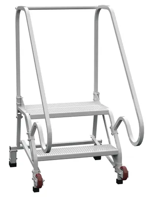 Vestil Steel Tip N Roll FDA Ladder 50 Degree 2 Grip Strut 24 In Step Width 350 Lb. Capacity White