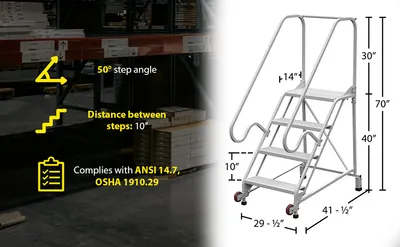Vestil LAD-TRN-50-4-FDA tip-n-roll fda ladder feature highlights